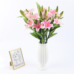 Bouquet de fleurs artificielles Wen Hope PU Lily, feuilles vertes roses, vase, décoration intérieure, arrangement de table pour salon - Product Image 1