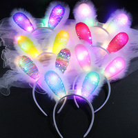 Serre-tête lumineux créatif en forme d'oreilles de lapin, idéal pour les fêtes et spectacles, avec sequins et peluche, pour la vente en gros