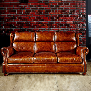 Fatto a mano vintage marrone bellissimo soggiorno di lusso in stile francese divano in pelle 3 posti a sedere alto a <span class=keywords><strong>casa</strong></span> hotel club villa house - Product Image 1
