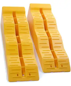 Stabilizing RV Leveling Ramps - Camper Or Trailer Leveler/Wheel Chocks For Stabilizing Uneven Ground And Parking - Set Of 2 Blocks Yellow
