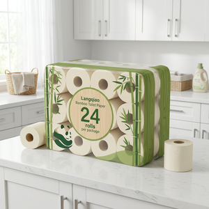 Papel Higiénico Desechable Suave y Ecológico Langqiao de Pulpa de Bambú Pura de 1 a 4 Capas, Rollo con Relieve Personalizado para Baños Públicos - Product Image 1