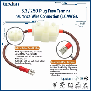 Support de fusible en ligne Topline Factory OEM SR33-1 10A avec fil de connexion 6,3 mm 250 bornes femelles UL1015 16AWG pour voiture et vélo électrique - Product Image 2