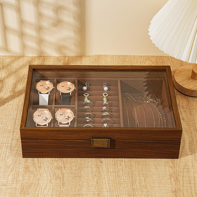 Antique Walnut Wooden Display Case for Watches and Fine Jewelry