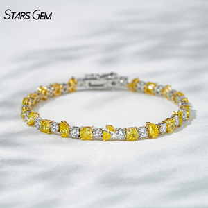 Starsgem Luxury Unisex 8.96ct 3.3*5.3mm Pear Cut Yellow Lab Grown Diamond 18K White <b>Gold</b> Bracelet - Product Image 1
