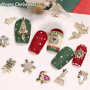 2023 Christmas Charm Nail Art Stud Diamond Bead 3D Metallic Glitter Santa Reindeer Snowman Rhinestone Jewelry