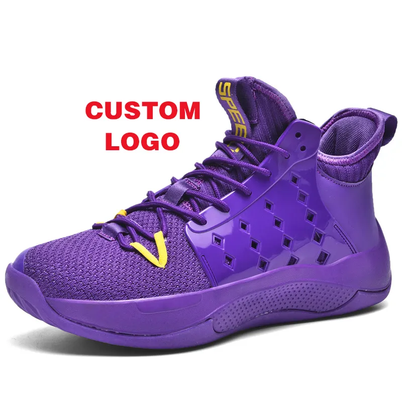 Chinese New Hot Selling Big Size Breathable Design Purple Basketball Shoes Custom High Top Basketball Sneakers Men