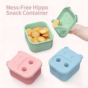 Boîte à goûter pour enfants Hippo - <span class=keywords><strong>Sans</strong></span> désordre, silicone alimentaire, boîte à goûter portable anti-fuite pour tout-petits - Product Image 1