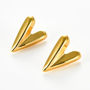 1 Paire de Boucles d'Oreilles Cœur en Acier Inoxydable pour Femme, Plaqué Or 18K, Breloques Ovales, Bijoux Quotidiens, Fête, Mariage, Cadeau - Product Image 3