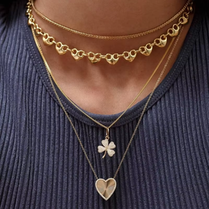 Kustom 18K aksesori DIY berlapis emas liontin kalung desainer wanita semanggi kepik dengan zirkon kuningan perhiasan untuk anak-anak - Product Image 5