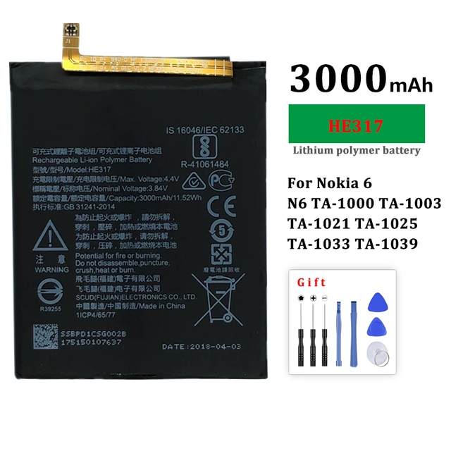 Wholesale Original Recharger Batterie HE317 for Nokia 6 2110/2116/2125/2855/2865 for Lumia 6 TA-1000 1003 Lithium Batteries