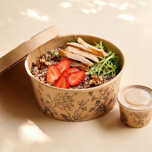 Bols à salade en papier ondulé compostables sans PFAS, jetables, en kraft, 17 oz, 19 oz, 26 oz, pour café, plats froids - Product Image 1