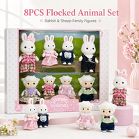 Lot de 8 figurines d'animaux floqués pour maison de poupée, lapins et moutons, jeu d'imitation, vente en gros OEM