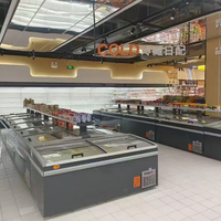 Congélateur commercial Dégivrage automatique Congélateur d'îlot à porte coulissante en verre Congélateur de type combiné horizontal de supermarché