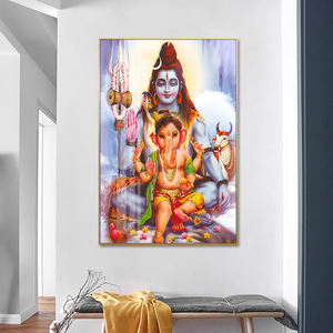 Huamiao 40*60cm père avec enfant famille peinture mur Art hindouisme Shiva Ganesh cadre verre peinture - Product Image 3