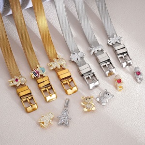 Stainless Steel Watch Strap Bracelet Cartoon Zircon Charm DIY Accessory For Children Gift Jewelry - Product Image 1