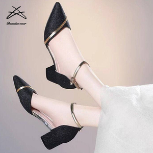 Nuevas <span class=keywords><strong>Sandalias</strong></span> de tacón de bloque metálico de verano para <span class=keywords><strong>mujer</strong></span>, <span class=keywords><strong>Sandalias</strong></span> de tacón alto Medio <span class=keywords><strong>bajo</strong></span> con correa de hebilla, zapatos de <span class=keywords><strong>mujer</strong></span> - Product Image 5
