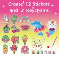 Perlengkapan Lukisan Berlian Permata Besar untuk Anak-anak, Stiker Permata DIY, Buat 12 Stiker & 2 Gantungan Kunci, Hadiah Edukatif untuk Anak Perempuan