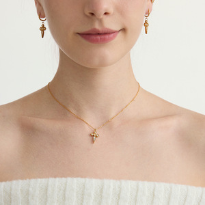 Boucles d'oreilles pendantes en forme de croix en alliage de zinc avec strass sertis clos, bijoux de mode pour femmes - Product Image 3