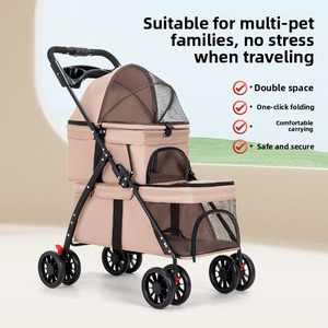 Wholesale Factory Detachable 6-Wheel Pet Buggy – Portable Foldable Double-Tier Dog Cat Carrier with Safety Zipper <b>Lock</b> - Product Image 3