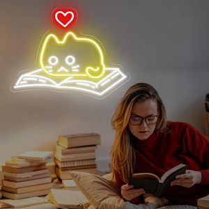 <strong>Cat</strong> and Book Neon Sign Decor LED Wall Light for Reading Space ,Custom Led Neon Light Led Signs - Product Image 5