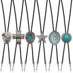 Ensemble de 6 cravates Bolo en pierre turquoise, style western vintage, cravate en cuir tressé faite à la main pour hommes, accessoires de chemise - Product Image 5