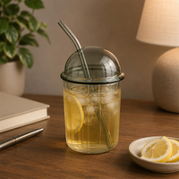 Gobelet en verre borosilicate haute résistance de 450 ml avec couvercle en verre coloré et paille pour thé glacé, jus et boissons froides