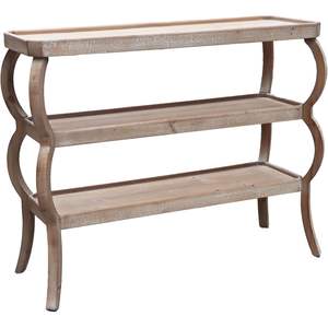PARISLOFT-Mesa de consola de madera de 3 niveles, mesa de entrada con estantes curvada, mesa decorativa de madera para sala de estar, entrada, pasillo, 4 - Product Image 2