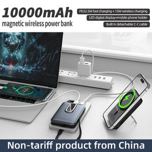 Batterie externe magnétique à charge rapide PD 22,5 W, batterie Li-polymère, câble intégré, 10000 mAh, 15 W sans fil, écran LED, support portable - Product Image 2
