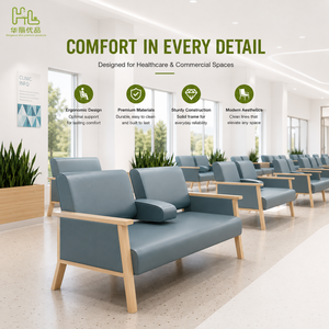 Chaise d'attente rembourrée avec pieds en bois de frêne massif, mobilier de réception médical pour hôpital, clinique, banque, bureau, espaces publics - Product Image 2