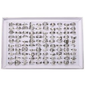 공장 멀티 스타일 스테인레스 스틸 플라워 하트 링 금도금 커팅 오픈 링 혼합 스타일 배치 링 - Product Image 6