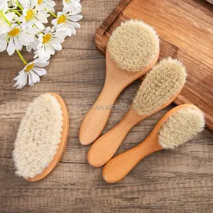 Natural soft Goat Bristles bamboo Baby Brush Natural Care for Newborns Toddlers and Women Kids Hair brush for baby