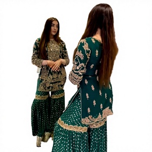 Latest Indian Traditional Embroidery Sharara Gharara <b>Kurti</b> Set Georgette Fabric Loose Fit Gorgeous Pakistani Designer Customize - Product Image 2