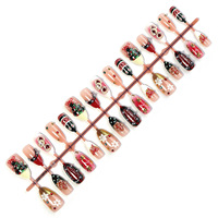 Faux ongles de Noël à presser, lot de 30 pièces, avec figurines de bonbons gourmands et sapins de Noël en relief 3D ; faux ongles pré-dessinés style français