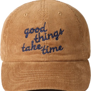 หมวกเบสบอลผ้าคอร์ดูรอยคอตตอน 100% แบบสั่งทำพิเศษ ปักลายอาร์ไกล์/ลายจุด ดีไซน์สปอร์ต สำหรับทุกเพศ ปิดด้วยหัวเข็มขัดโลหะ (3D Hello-Tan) - Product Image 6