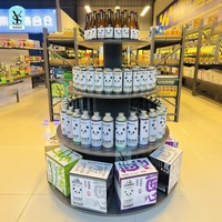 Présentoir en bois haut bas pour poupées de la vie domestique et papeterie de supermarché présentoir rond en MDF table d'affichage personnalisée à 4 niveaux