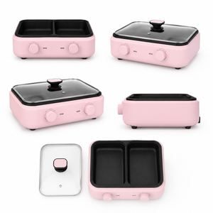 Plancha Eléctrica Rosa de Doble Zona con Placa Desmontable y Control de Temperatura para Uso Doméstico - Product Image 3