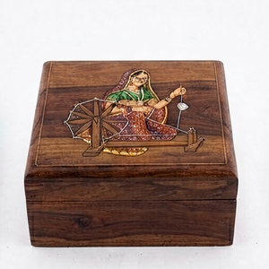 Boîte de rangement à bijoux en bois rectangulaire de style classique, faite à la main, avec décorations incrustées, capacité de 1 à 3 L, cadeau pour Noël, mariage - Product Image 1