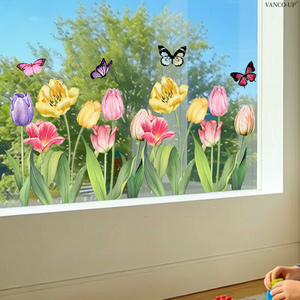 Pegatina colorida <span class=keywords><strong>para</strong></span> ventana con diseño de mariposa y tulipán <span class=keywords><strong>para</strong></span> escaparates y puertas de vidrio, adhesivo estático <span class=keywords><strong>para</strong></span> vidrio, visible desde ambos lados - Product Image 4