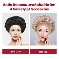 Bonnet de nuit en polyester imitation soie satinée pour femmes et enfants, couleur noire unie, grand et large, doux, pour cheveux bouclés