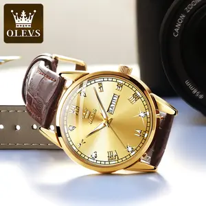 OLEVS6896高級ブランドレザー防水クォーツOemハンド腕時計カスタムロゴ手首メンズウォッチ
