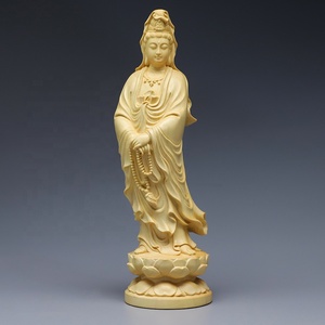 Figuras Espirituales de Kuan Yin de Primera Calidad, Exquisita Estatua de Buda Guanyin Tallada a Mano en Madera de Boj China, Decoración para el Hogar - Product Image 1