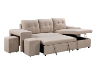 Canapé modulable multifonctionnel avec lit escamotable en forme de L, canapé-lit avec rangement, accoudoir et chaise longue pour salon