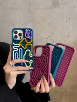 Coque de téléphone en silicone avec bande de puzzle de dessin animé créative pour 17/16/15 Pro Max/14/11 avec protection à 360 degrés et antichoc