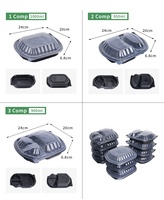 Conteneur alimentaire jetable biodégradable en gros avec couvercle transparent, boîtes à emporter uniques, compatibles micro-ondes, boîte en plastique noire à 3 compartiments