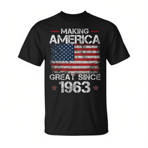 T-shirt rétro pour homme et femme pour le 60e anniversaire, avec la phrase « Making America Great Since 1963 » - Style promotionnel - Product Image 2