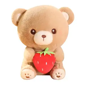 New Design Stuffed Strawberry Polar Bear Plush Toys Cute Fruit Teddy Bears Brown White Pink Bears Dolls For Bed Decoration
