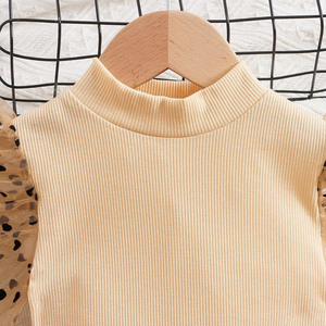 Vêtements populaires pour filles, t-shirt en coton rayé à manches bouffantes en maille avec imprimé cœur, jupe à nœud devant, ensemble 2 pièces pour filles et enfants - Product Image 2