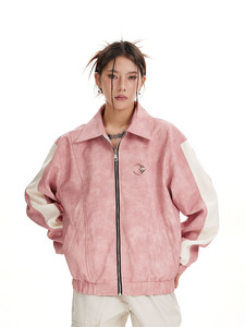 Chaquetas <span class=keywords><strong>de</strong></span> concha para hombre con cadenas <span class=keywords><strong>de</strong></span> cuero sintético Vintage personalizado Loose Varsity Biker parejas hombres tejido Regular sólido M-XL - Product Image 3