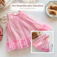Nouvelle arrivée, robe de princesse d'été pour filles, en tulle de coton, sans manches, jupe bouffante avec imprimé floral