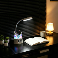 Lampu Belajar Dengan Tempat Pena Multifungsi Lampu Belajar Putih Dengan Organizer Pena Jam Digital Port USB dan Lampu Malam RGB